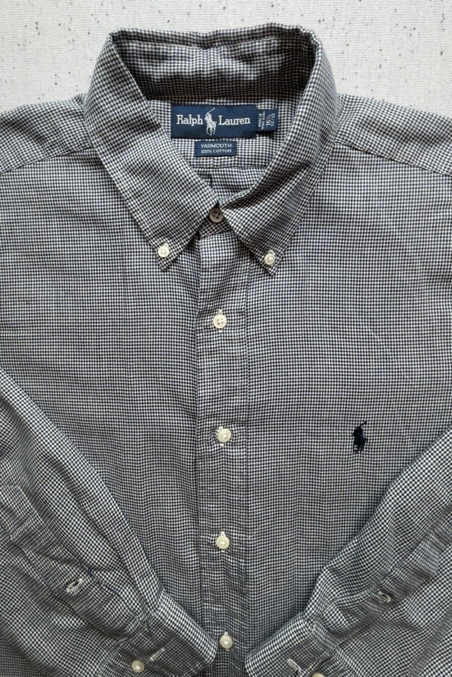 Ralph Lauren Yarmouth Shirt Mens 16.5 32 33 Long Sleeve Black White Houndstooth